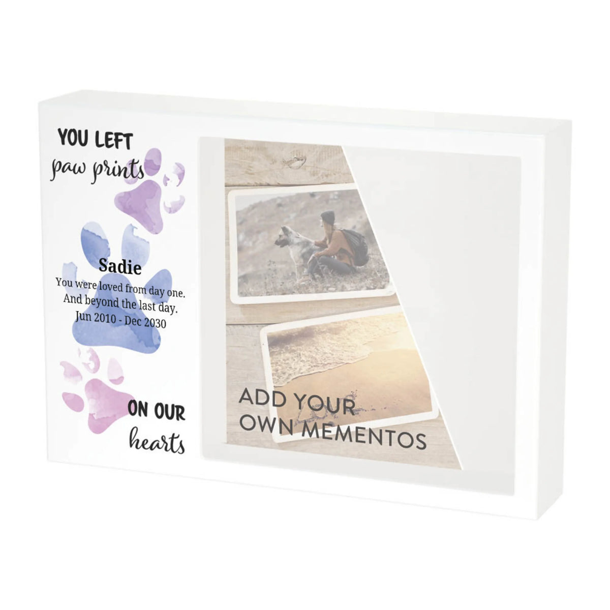 Shadowbox Remembrance Paw Prints Purple