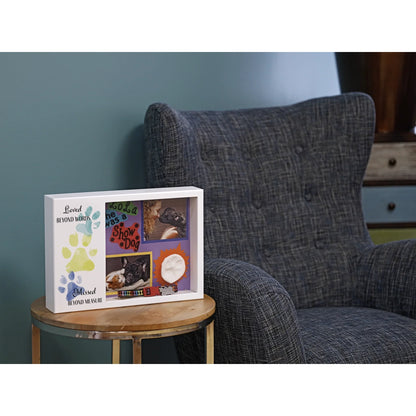 Shadowbox Remembrance Paw Prints Teal