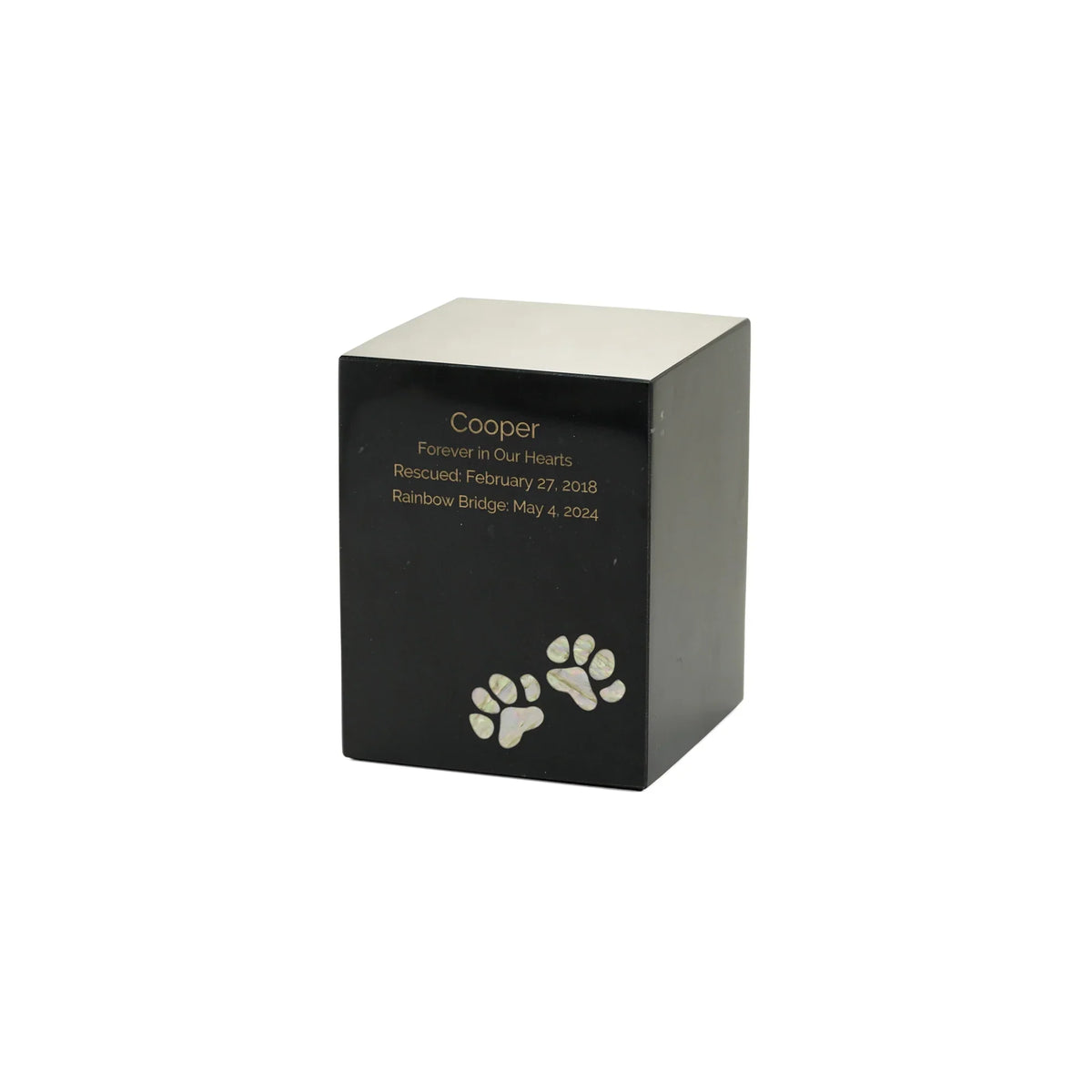 Monumental Memorials Pet Paws Pearl Inlay Black, Medium Urn