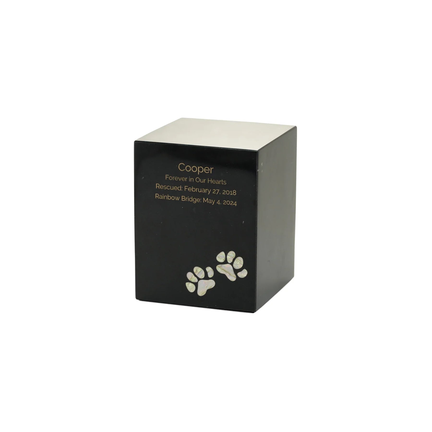 Monumental Memorials Pet Paws Pearl Inlay Black, Medium Urn