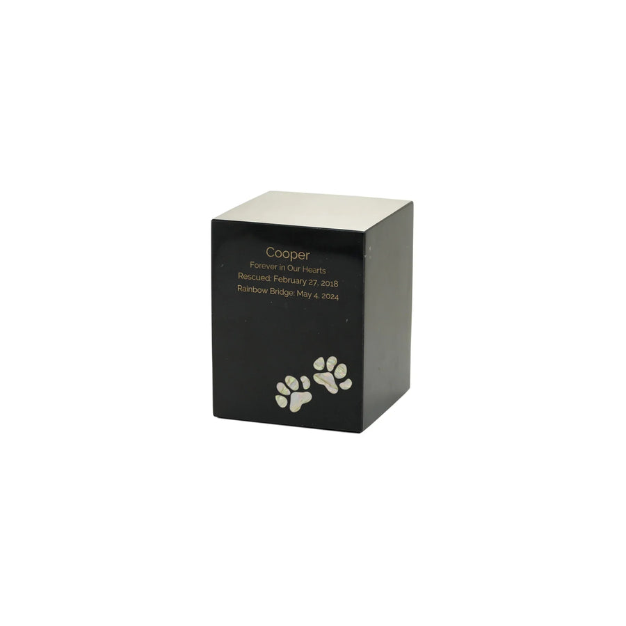 Monumental Memorials Pet Paws Pearl Inlay Black, Small Urn