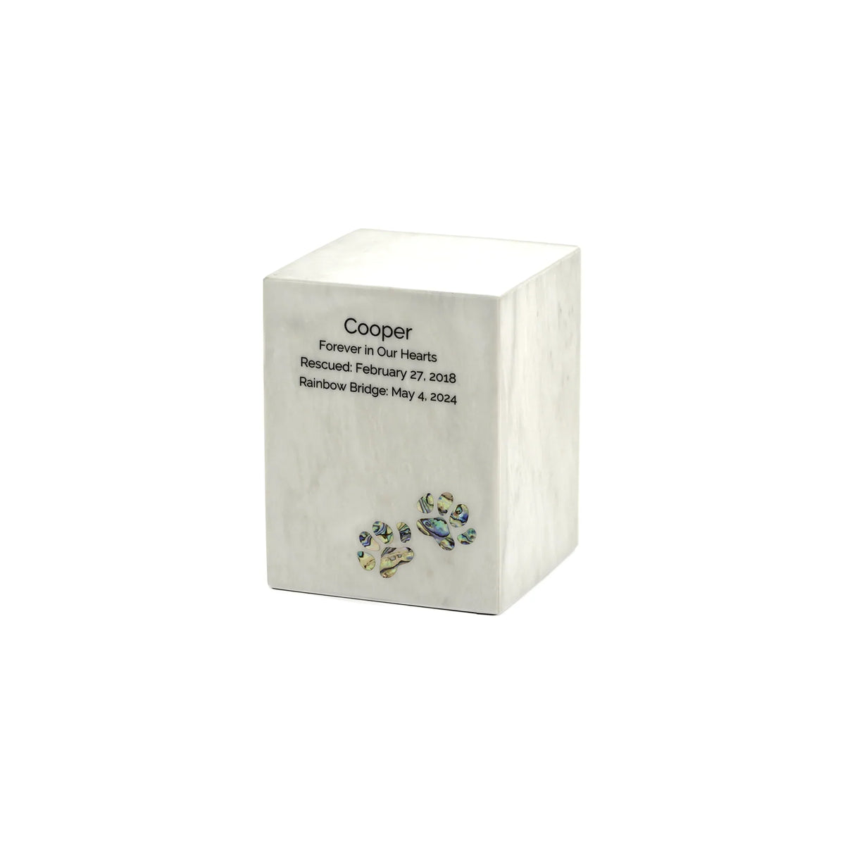 Monumental Memorials Pet Paws Pearl Inlay White, Medium Urn