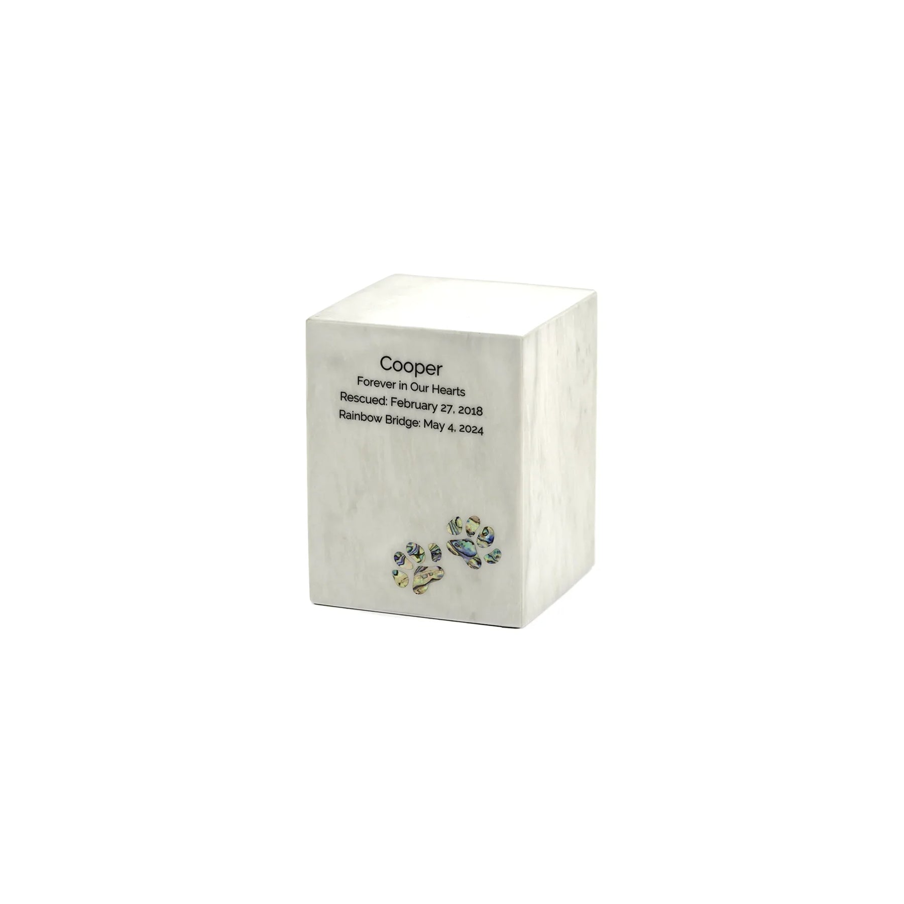 Monumental Memorials Pet Paws Pearl Inlay White, Small Urn