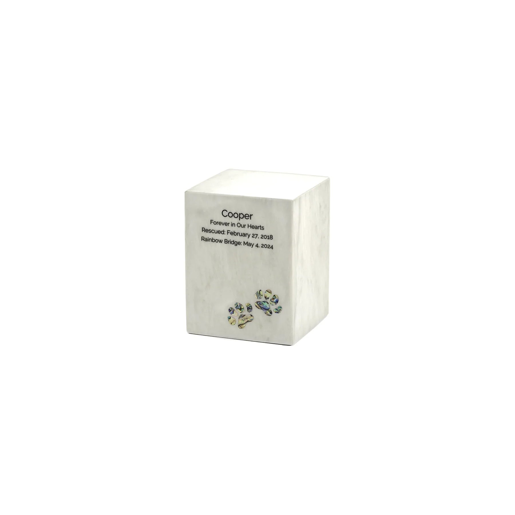 Monumental Memorials Pet Paws Pearl Inlay White, Extra Small Urn