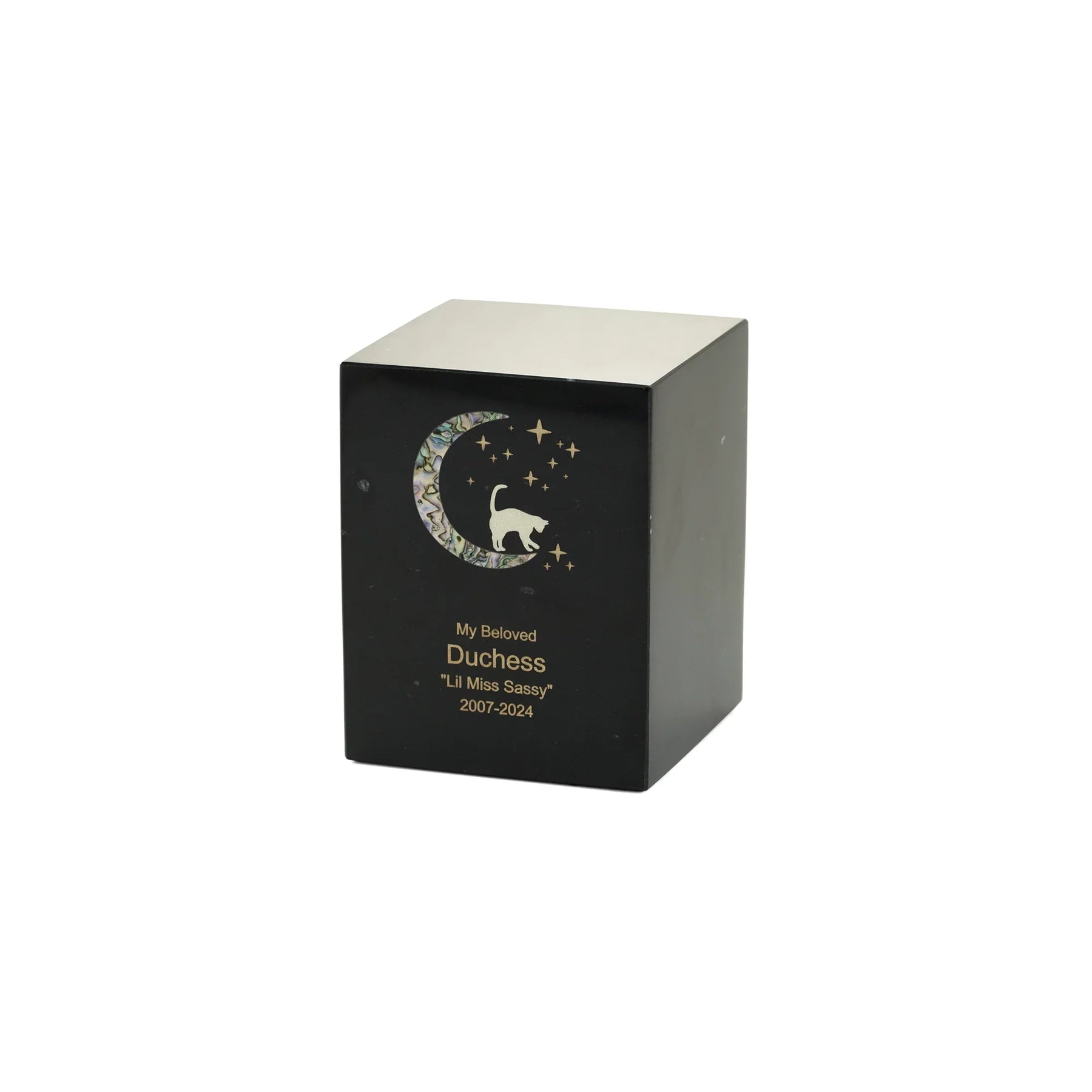 Monumental Memorials Cat & Moon Pink Inlay Black, Medium Urn