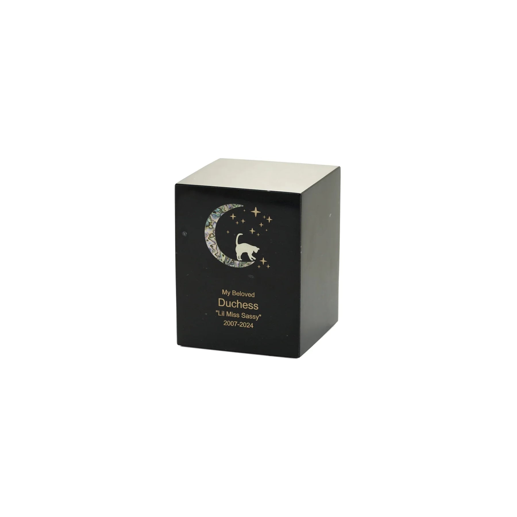 Monumental Memorials Cat & Moon Pink Inlay Black, Small Urn