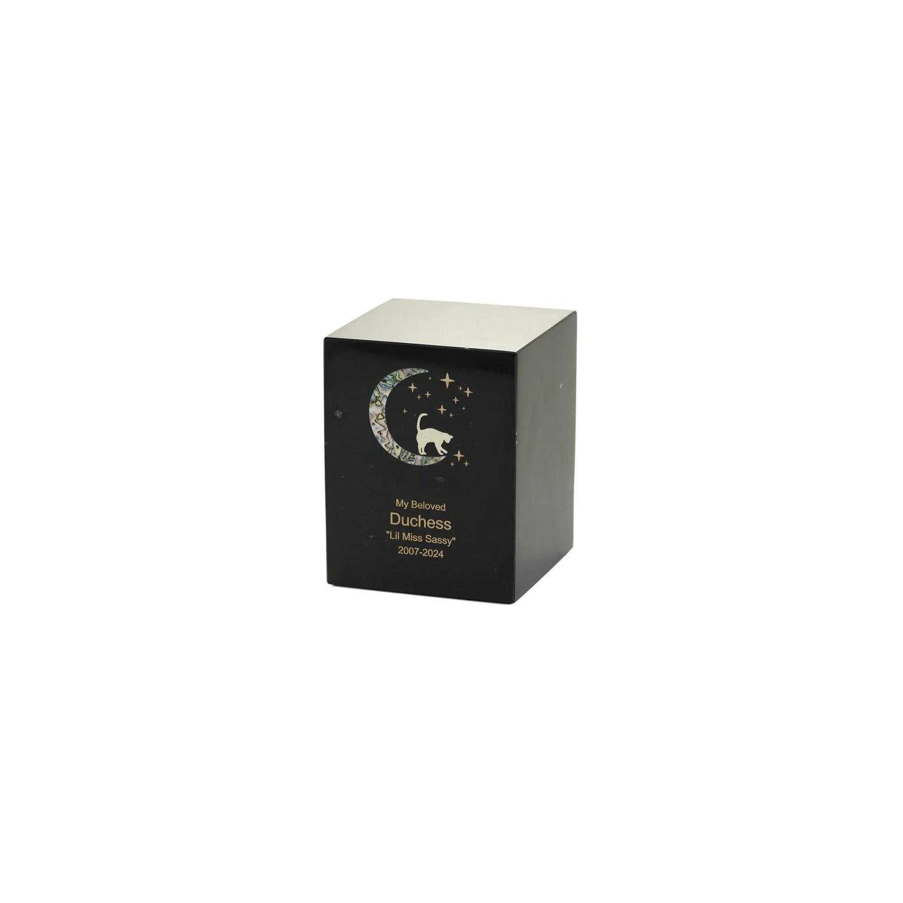 Monumental Memorials Cat & Moon Pink Inlay Black, Extra Small Urn