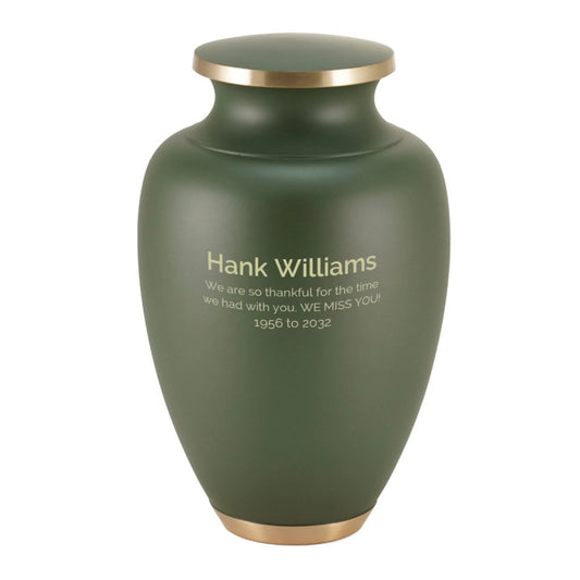 Brass cremation urn with tree of life front view on white background