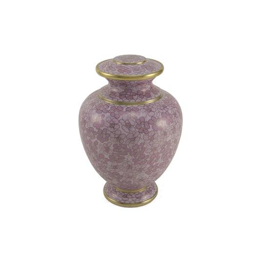 Cloisonné cremation urn with rose design front view on white background