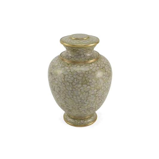Opal cloisonné cremation urn front view on white background