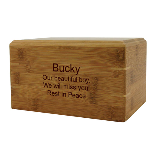 Memorial box urn front view on white background, full front view
