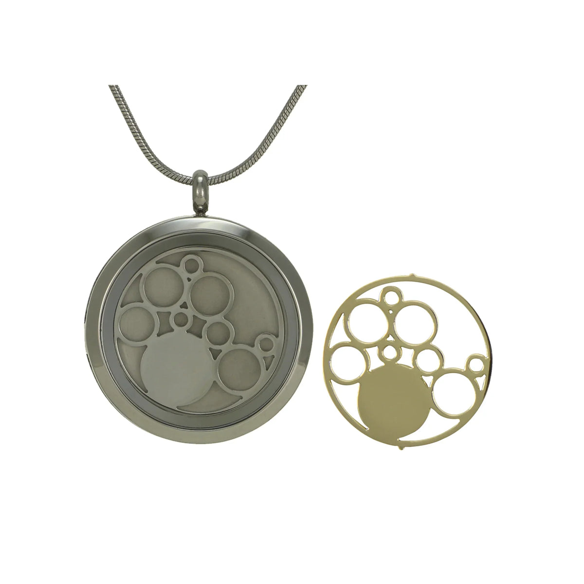 Round Pendant Pewter with 2 inserts (bronze & pewter) Circles - includes 19" chain