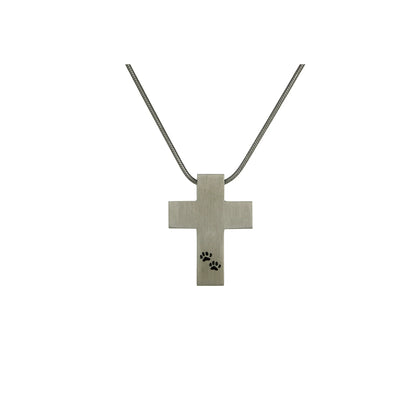 Pewter Cross with Paw Prints - includes 19" chain