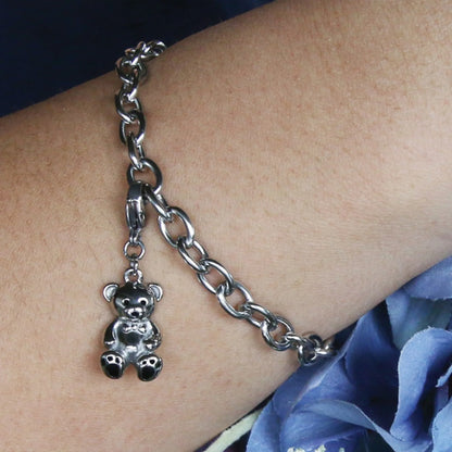 Charm Bracelet with Teddy Bear Charm Pewter - includes 8" bracelet