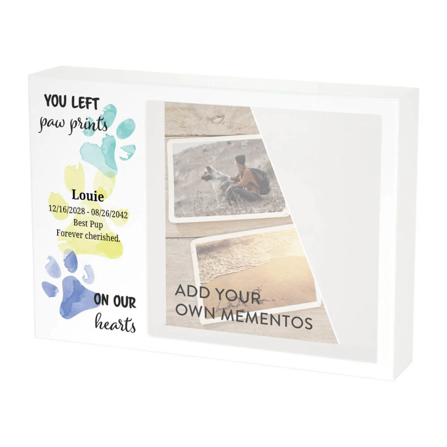 Shadowbox Remembrance Paw Prints Teal