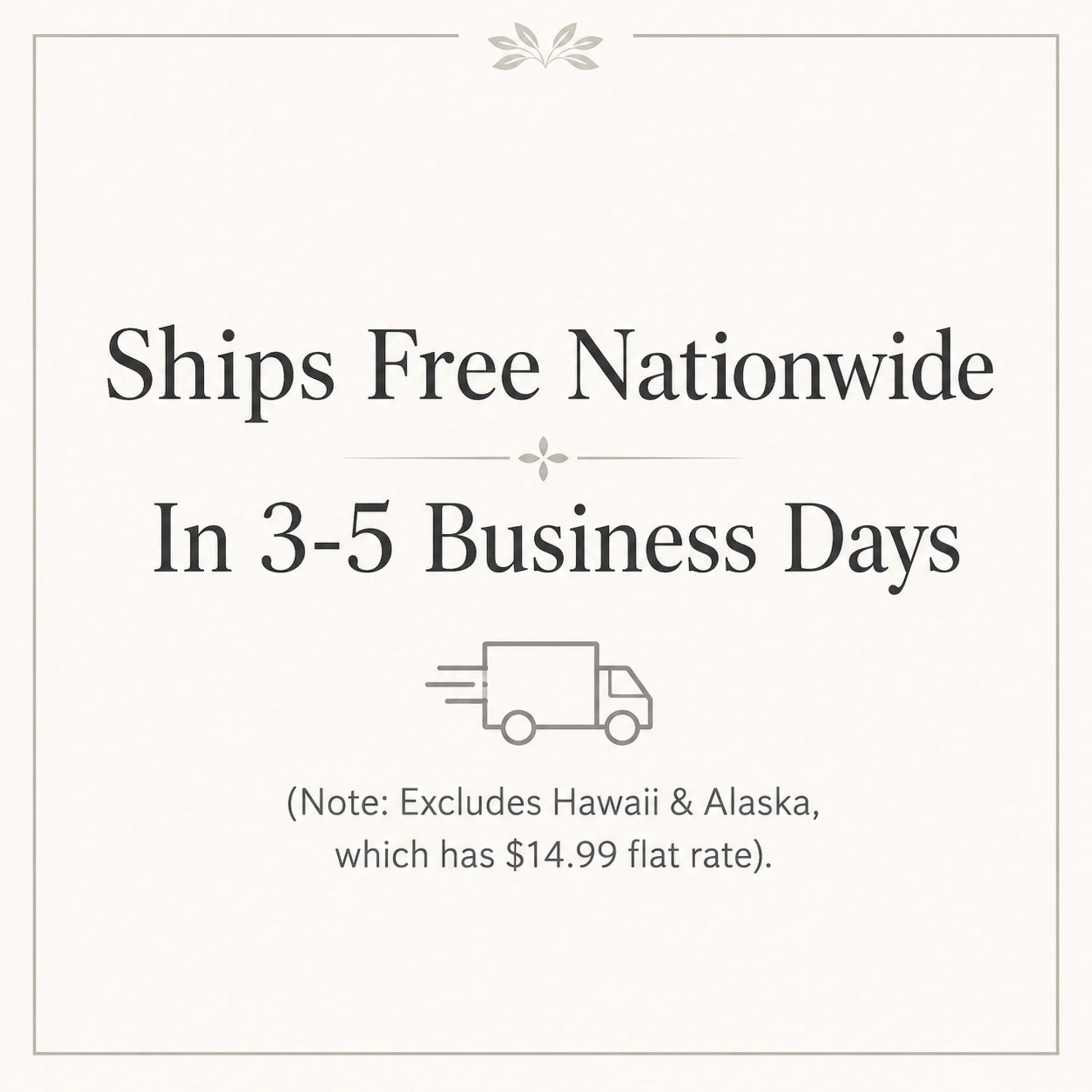 White information graphic with delivery truck icon and free nationwide shipping message
